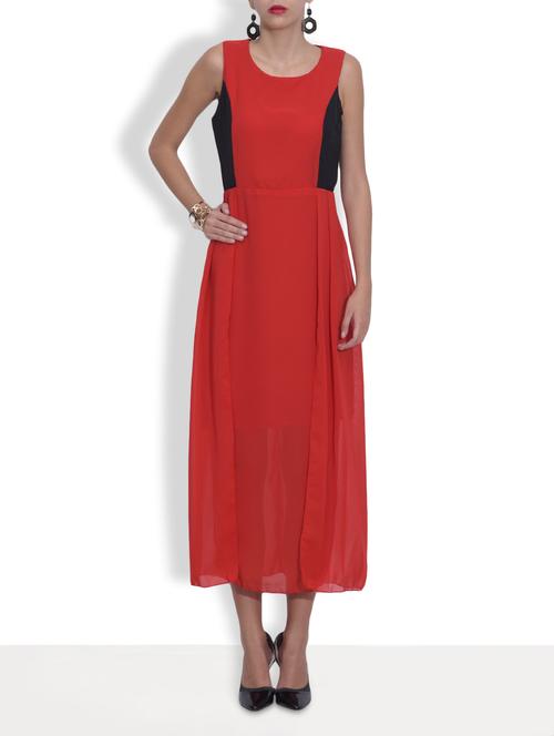 red poly georgette dress - 9587805 - Very Small Image - 1
