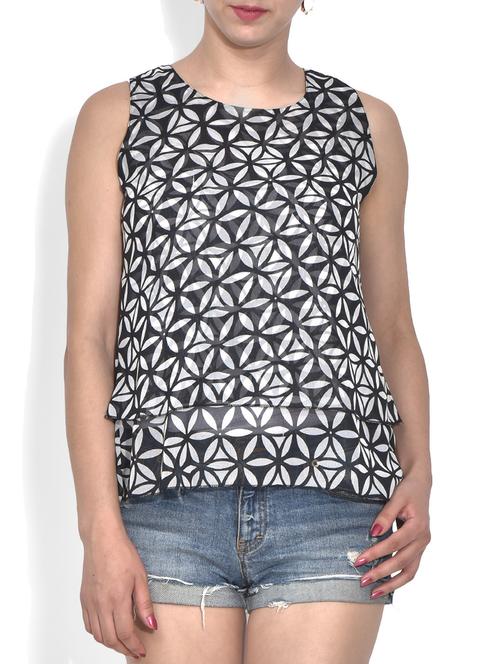 black poly georgette printed crop top - 9587811 - Very Small Image - 1