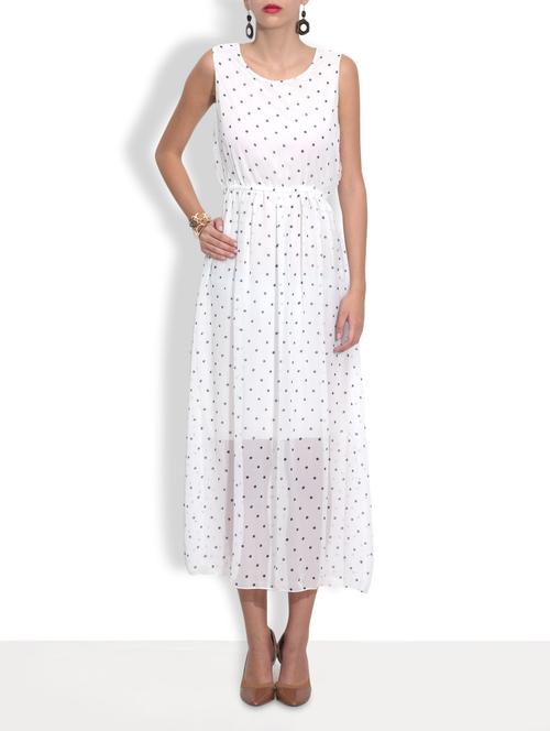 white poly georgette polka dot long maxi dress - 9587826 - Very Small Image - 1