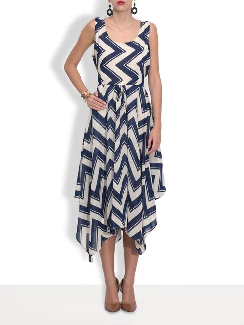 black poly georgette zigzag printed dress - 9587829 - Very Small Image - 1