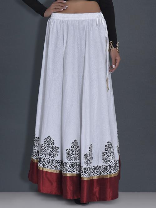 white printed cotton long skirt - 9587958 - Very Small Image - 1