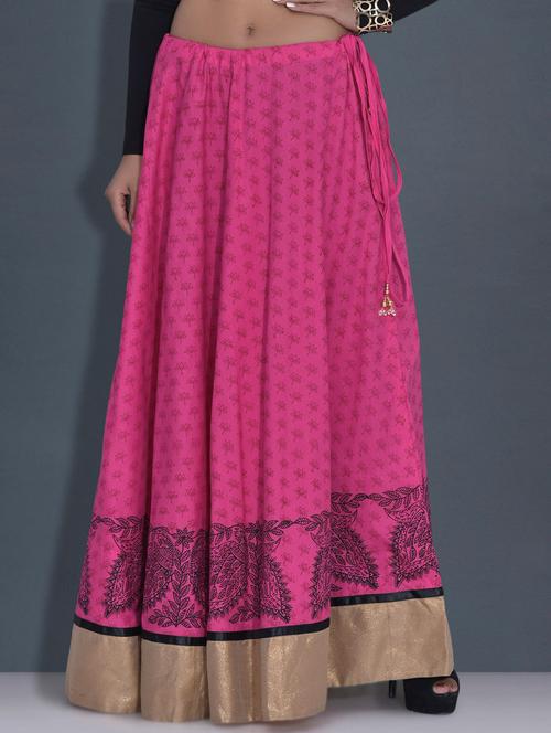 pink printed cotton long skirt - 9587960 - Very Small Image - 1