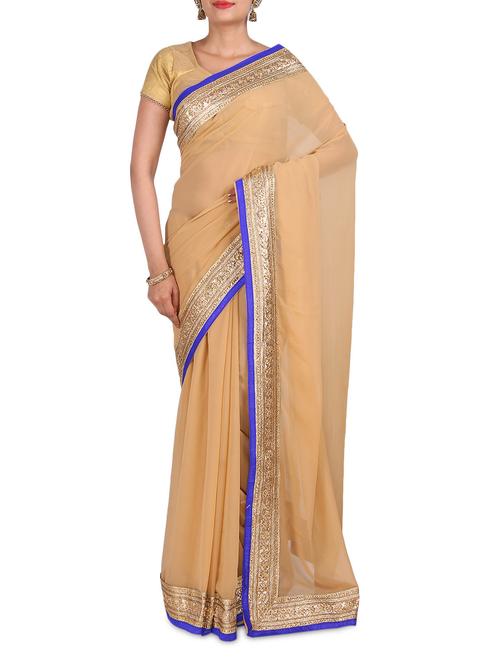white georgette zari detailed saree - 9588448 - Very Small Image - 1