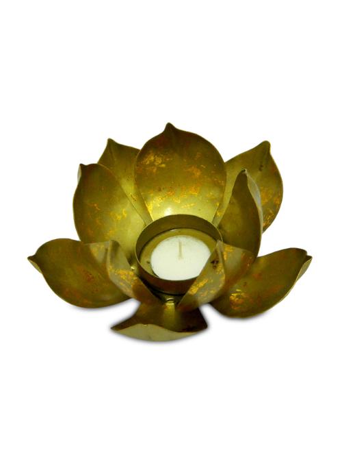 gold metallic lotus candle holder - 9589158 - Very Small Image - 1