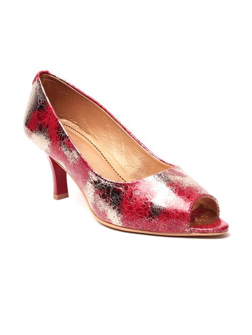 red printed textured faux leather kitten heels - 9589529 - Very Small Image - 1