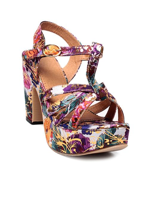 multicoloured floral print faux leather heels - 9589740 - Very Small Image - 1