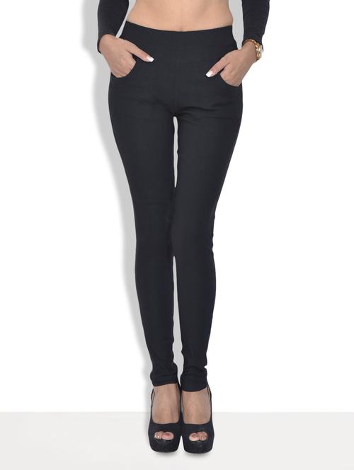 black cotton lycra leggings with pockets - 9589855 - Very Small Image - 1