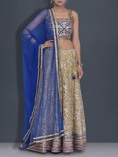 gold embroidered net and dupion silk lehnga set - 9589903 - Very Small Image - 1