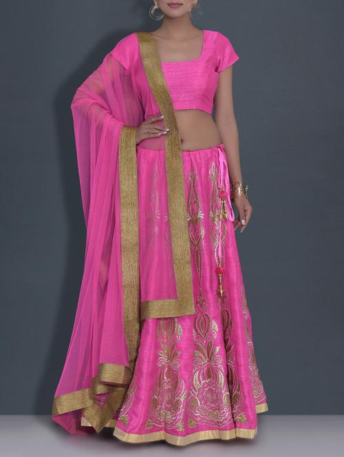 pink embroidered khadi silk lehnga set - 9589906 - Very Small Image - 1