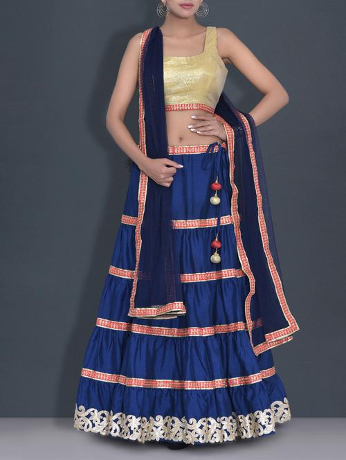 navy blue embroidered poly dupion lehnga set - 9589914 - Very Small Image - 1
