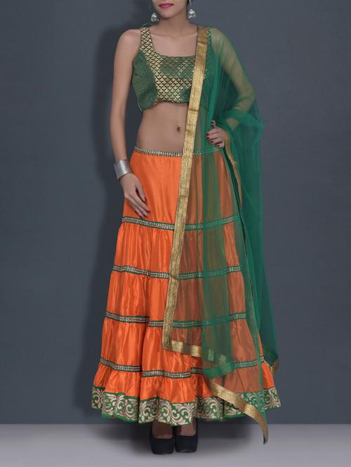 orange embroidered poly dupion lehnga set - 9589915 - Very Small Image - 1
