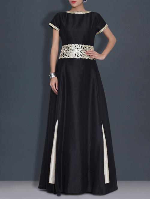 black embroidered poly dupion dress - 9589993 - Very Small Image - 1