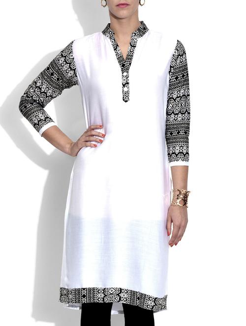 white printed rayon kurta - 9590048 - Very Small Image - 1