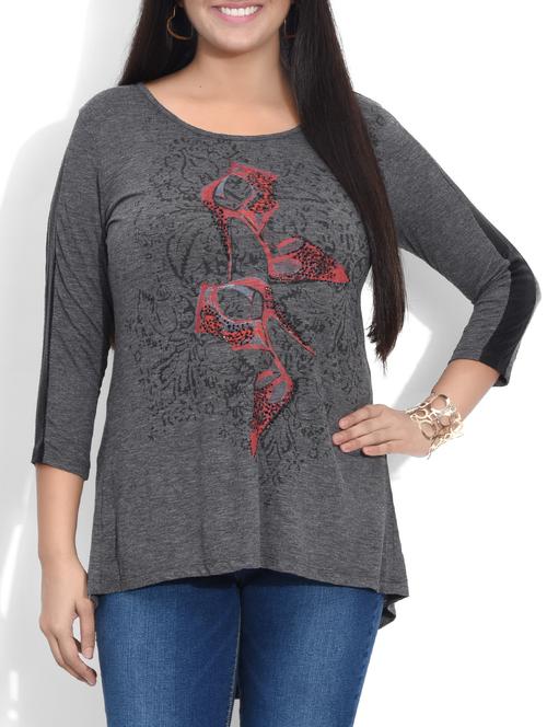 grey heels printed cotton top - 9590439 - Very Small Image - 1