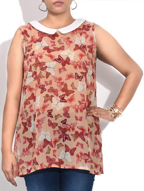 orange butterfly printed sleeveless top - 9590460 - Very Small Image - 1