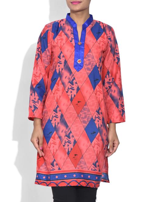 multi colored geometrical printed cotton kurta - 9591108 - Very Small Image - 1