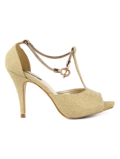 Gold Synthetic Peep Toed Plain Sandals - 9591754 - Very Small Image - 1