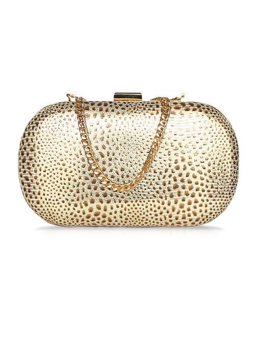 gold textured leatherette minaudiere clutch - 9592431 - Very Small Image - 1