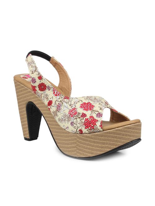 white faux leather printed peep toe block heels - 9592499 - Very Small Image - 1
