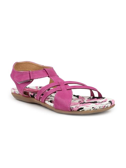 pink faux leather printed open toe flat sandals - 9592510 - Very Small Image - 1