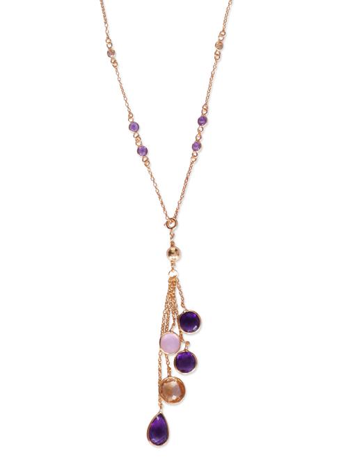 gold plated 925 silver Pink Chalcedony, Amethyst and Citrine embellished tassel drop necklace - 9592551 - Very Small Image - 1