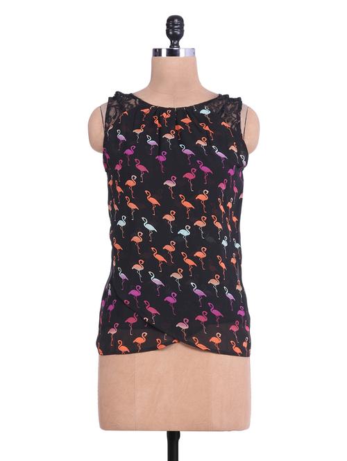 black flamingo bird printed sleeveless top - 9592761 - Very Small Image - 1