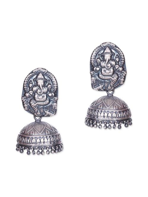 sterling silver ganesha ethnic jhumkas - 9593038 - Very Small Image - 1