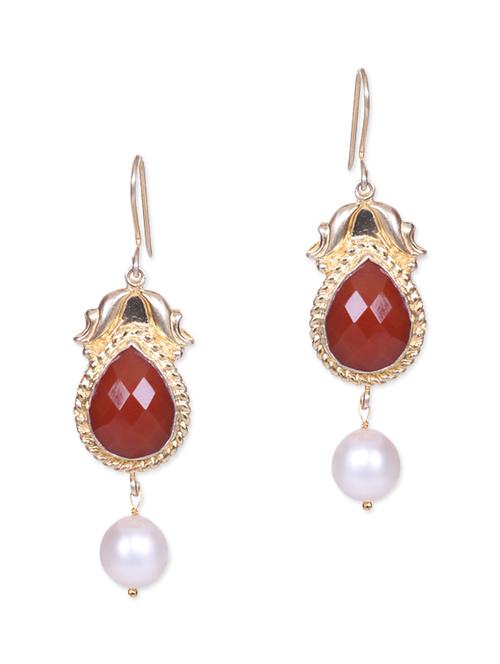 gold plated red stone drop earrings - 9593065 - Very Small Image - 1