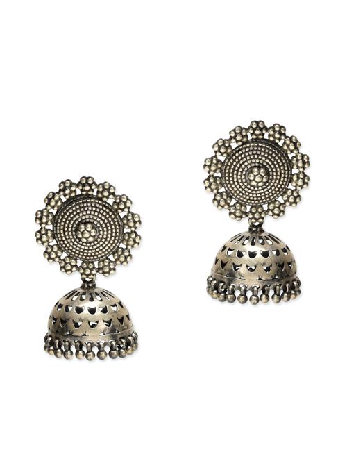 Antique Silver Metal Alloy Jhumkas - 9593102 - Very Small Image - 1