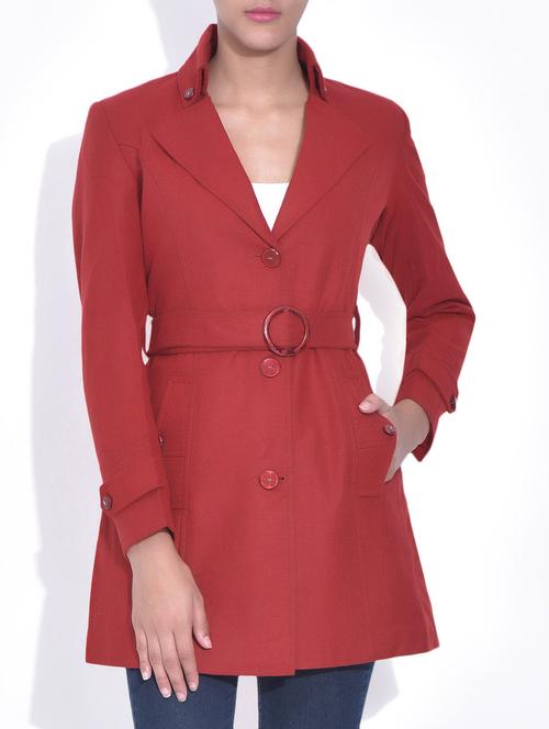 solid red woolen full sleeves coat - 9594438 - Very Small Image - 1