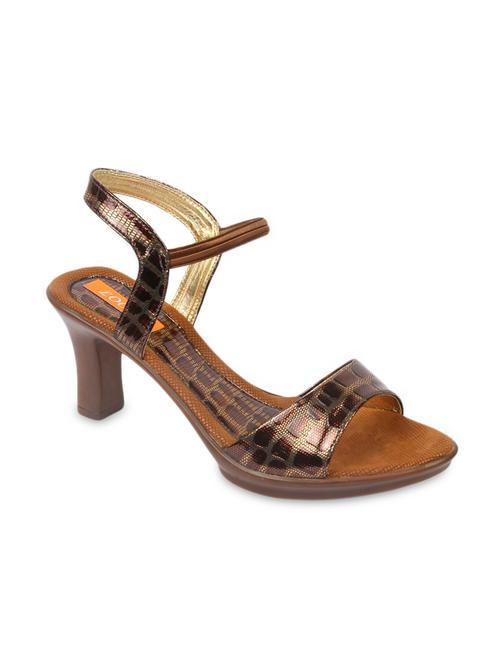 brown leatherette printed open toe heels - 9594719 - Very Small Image - 1