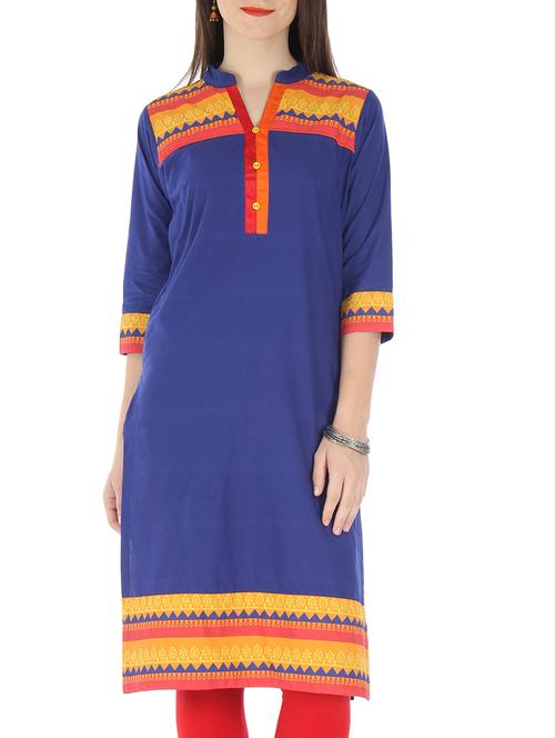 blue cotton printed kurti - 9595781 - Very Small Image - 1