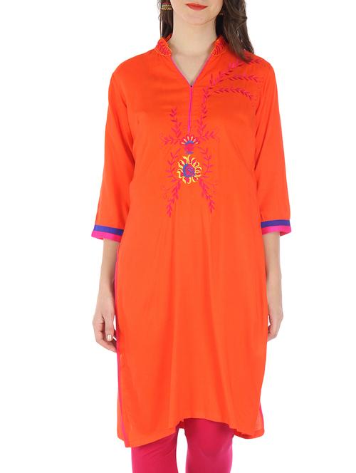 yellow rayon embroidered kurti - 9595785 - Very Small Image - 1