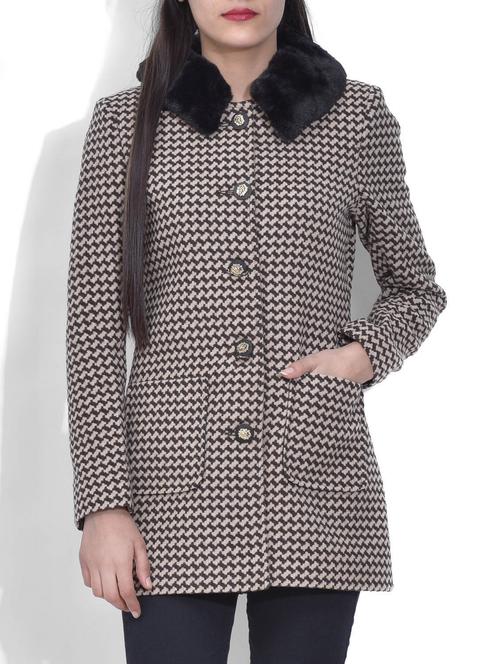 beige and black woollen coat - 9597354 - Very Small Image - 1