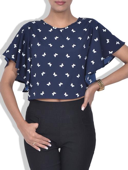 navy crop top with a butterfly pattern - 9598445 - Very Small Image - 1