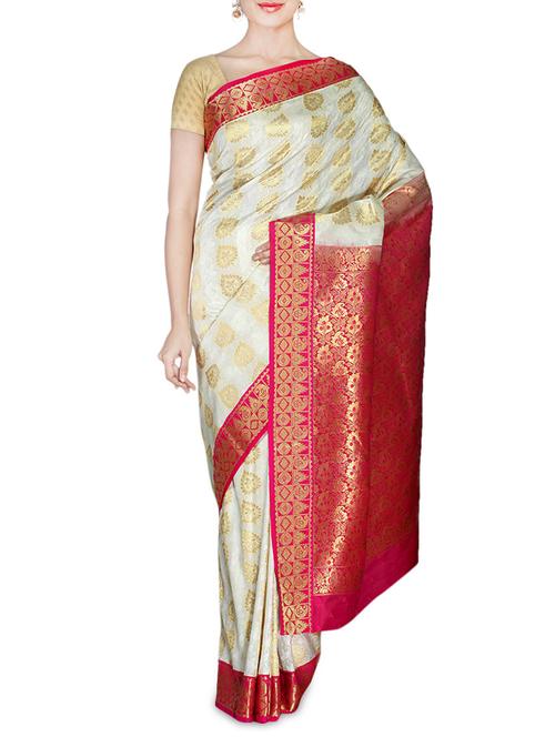 cream art kanjivaram silk saree - 9600607 - Very Small Image - 1