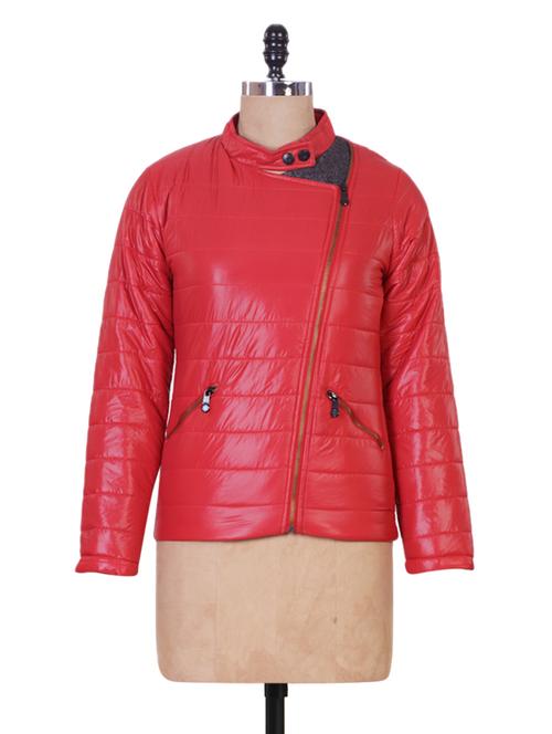 nylon quilted striped cross zip dual pocket jacket - 960086 - Very Small Image - 1