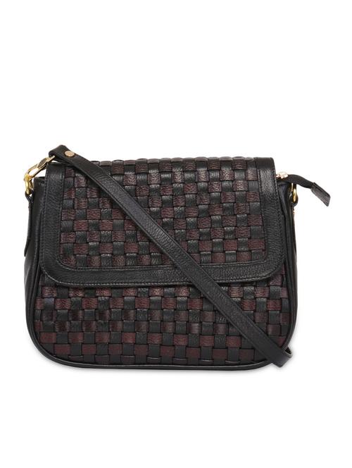 black and brown textured leather sling bag - 9601567 - Very Small Image - 1