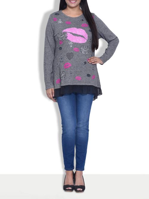 grey printed cotton top - 9601969 - Very Small Image - 1