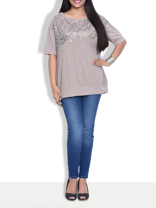 grey embellished cotton top - 9601977 - Very Small Image - 1