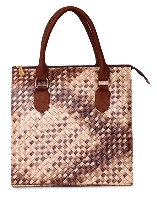 brown and beige woven textured rexine tote - 9602727 - Very Small Image - 1
