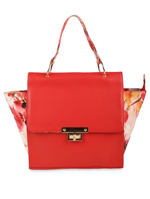 red and floral printed rexine structured handbag - 9602734 - Very Small Image - 1