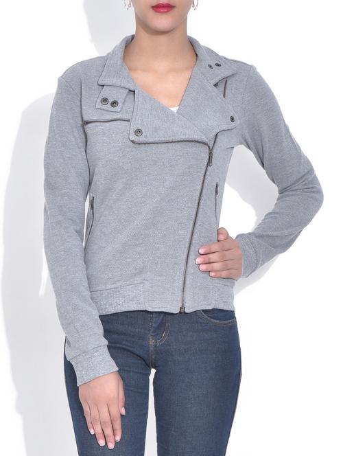 solid grey cotton long sleeves jacket - 9603163 - Very Small Image - 1
