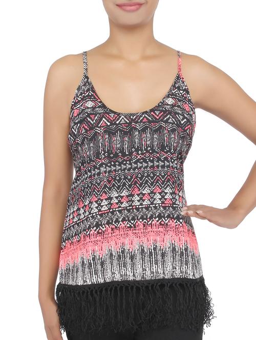 black printed and fringed camisole top - 9603384 - Very Small Image - 1