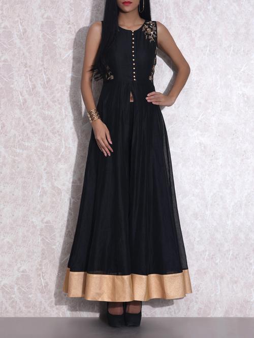 black embroidered stitched long dress - 9604856 - Very Small Image - 1