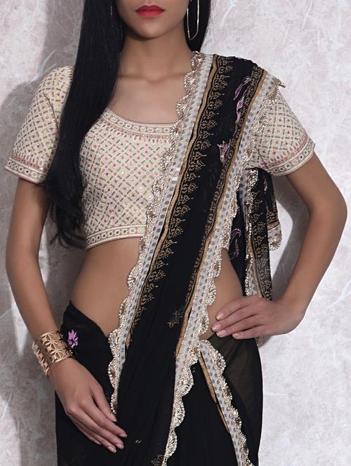cream embroidered stitched poly crepe blouse - 9604863 - Very Small Image - 1