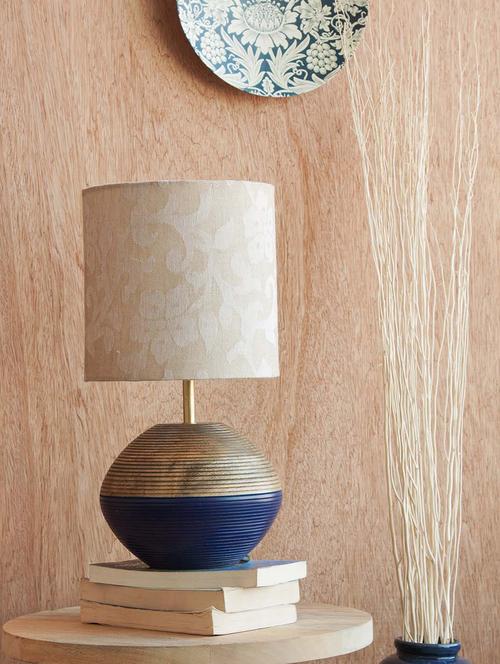 blue mango wood and cotton table lamp - 9605057 - Very Small Image - 1