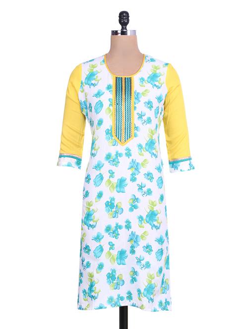 white and yellow cotton rayon printed kurti - 9607650 - Very Small Image - 1