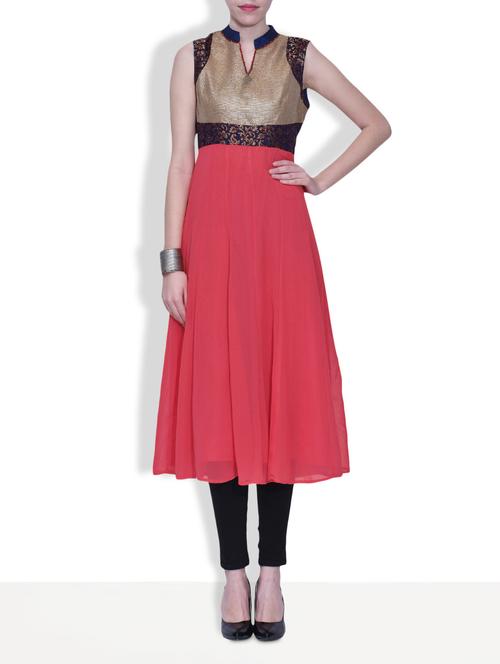 coral georgette brocade pattern anarkali kurti - 9607708 - Very Small Image - 1