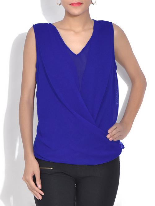 cobalt blue draped sleeveless top - 9607926 - Very Small Image - 1